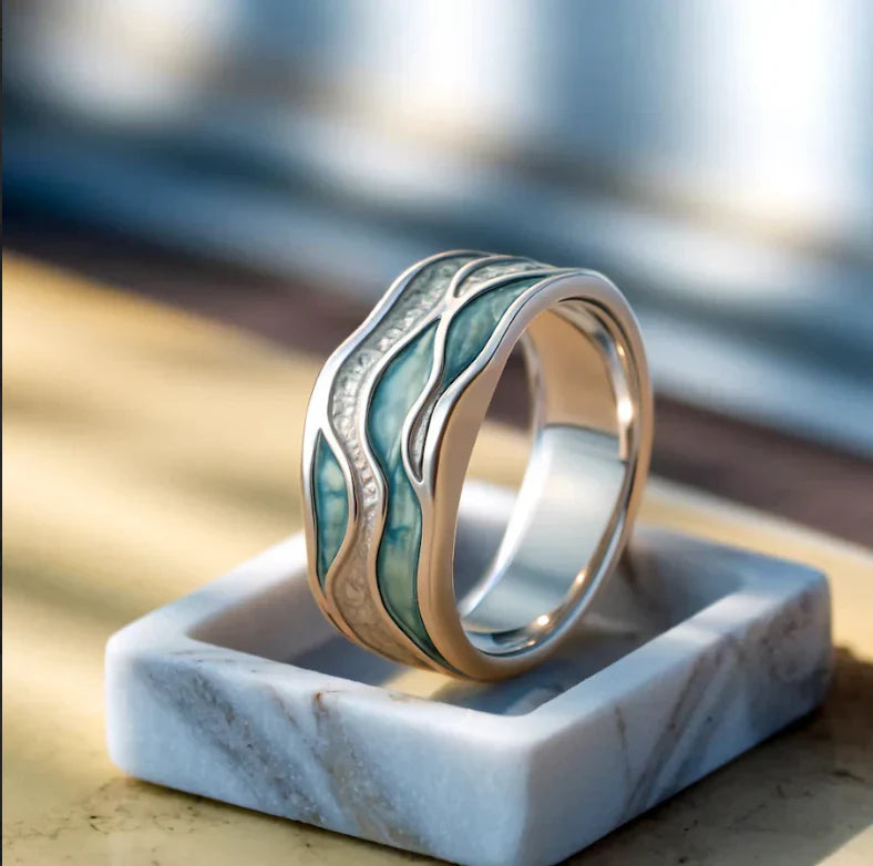 Leona — Turquoise Silvered Waves Ring