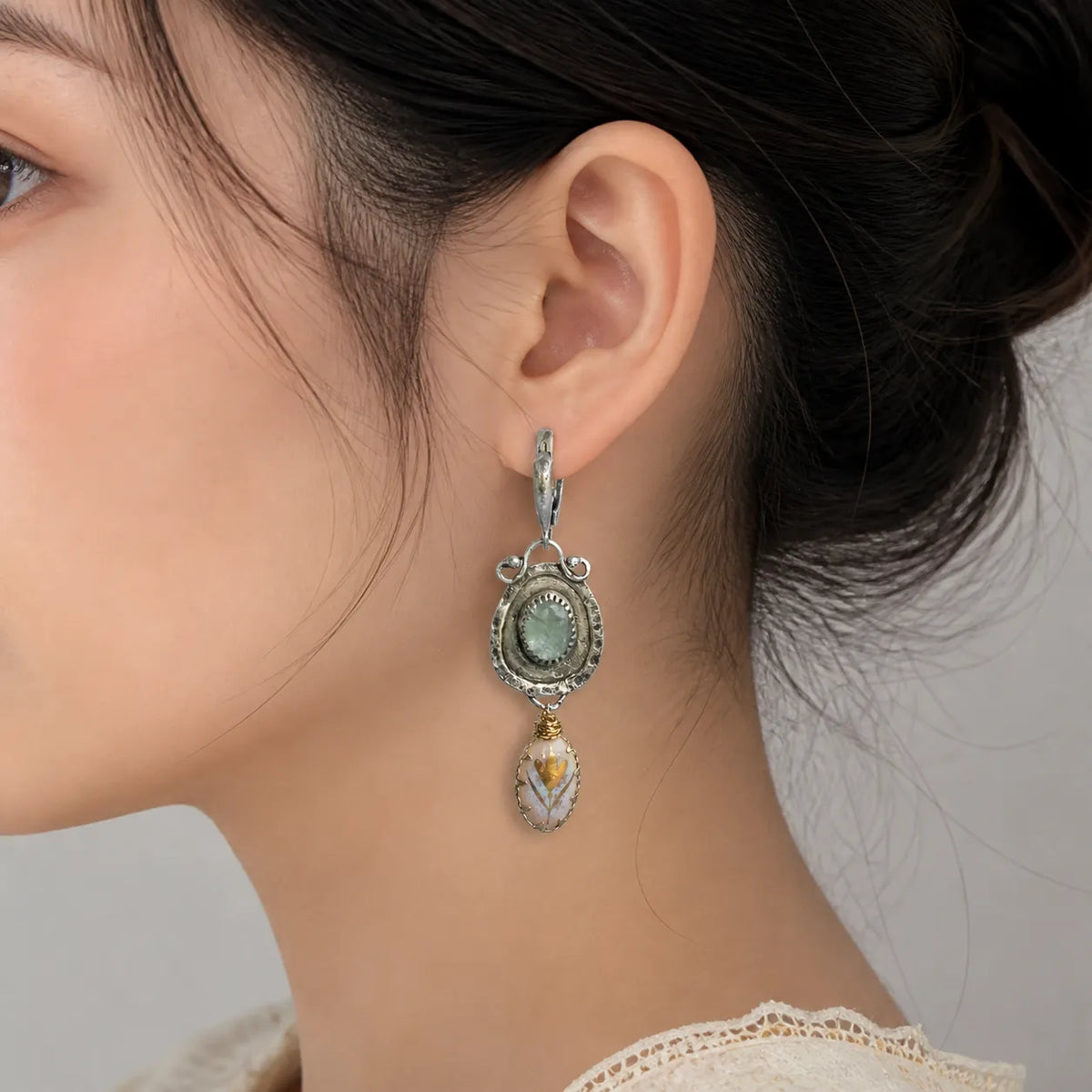 Vintage Blue Irregular Flower Earrings