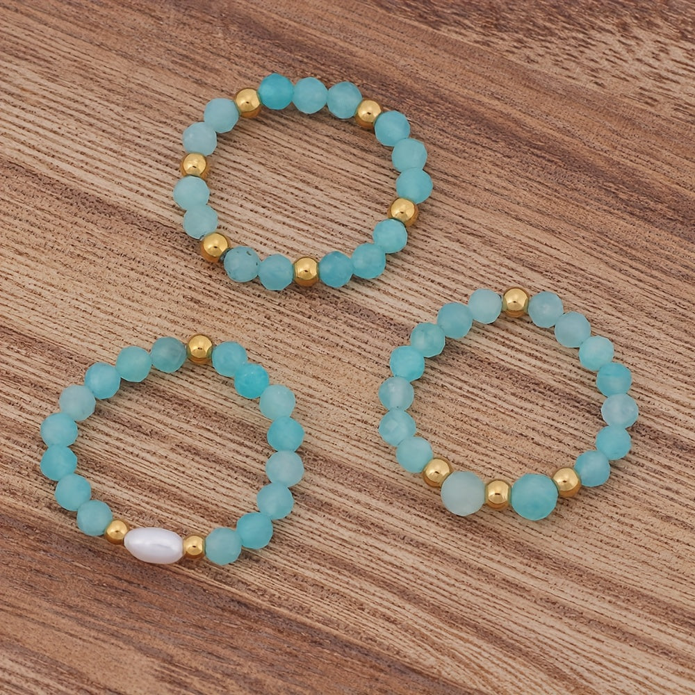 Winsome — 3pcs Set Amethyst Beaded Rings