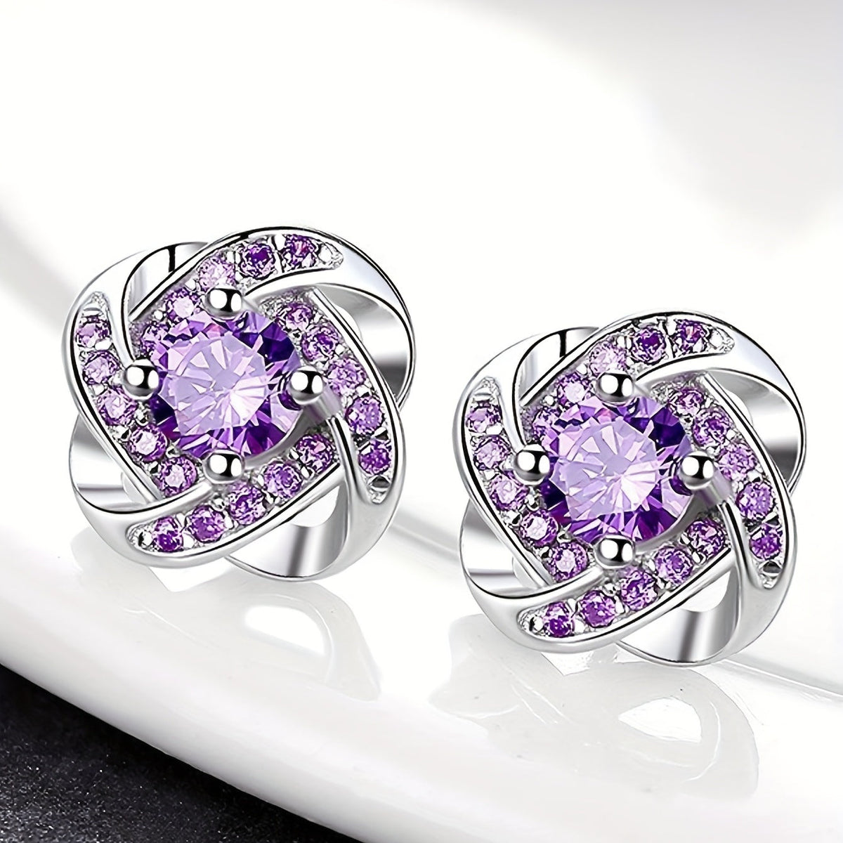 Elegant Purple Clover Earrings