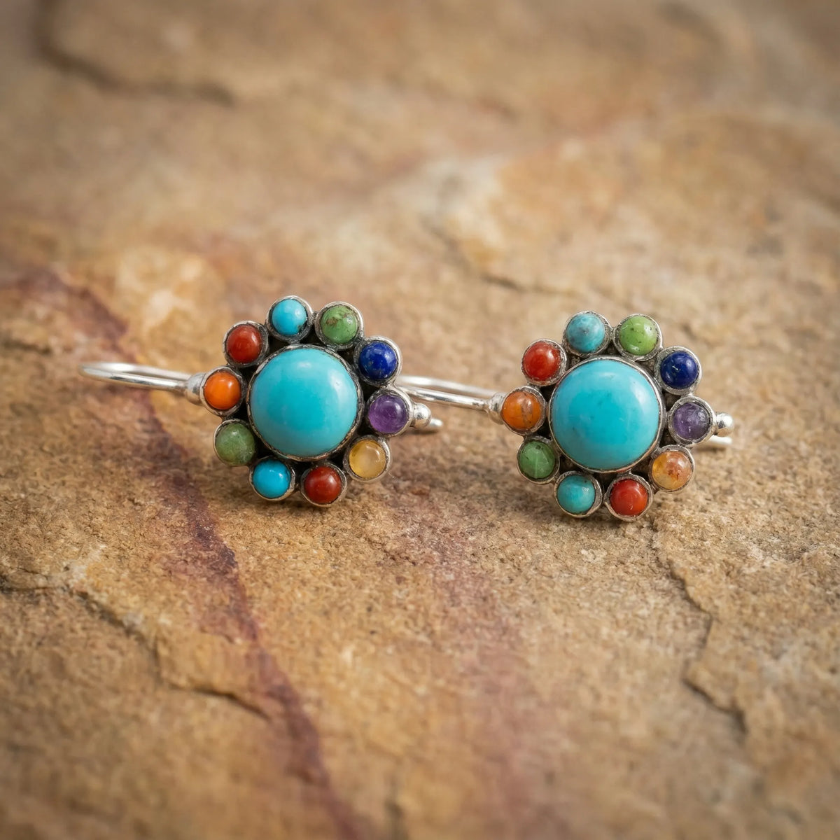 Multicolored Turquoise Round Earrings