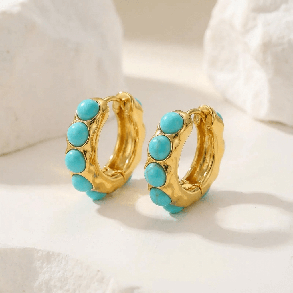 Nadia — Bold Turquoise Sculpted Hoop Earrings