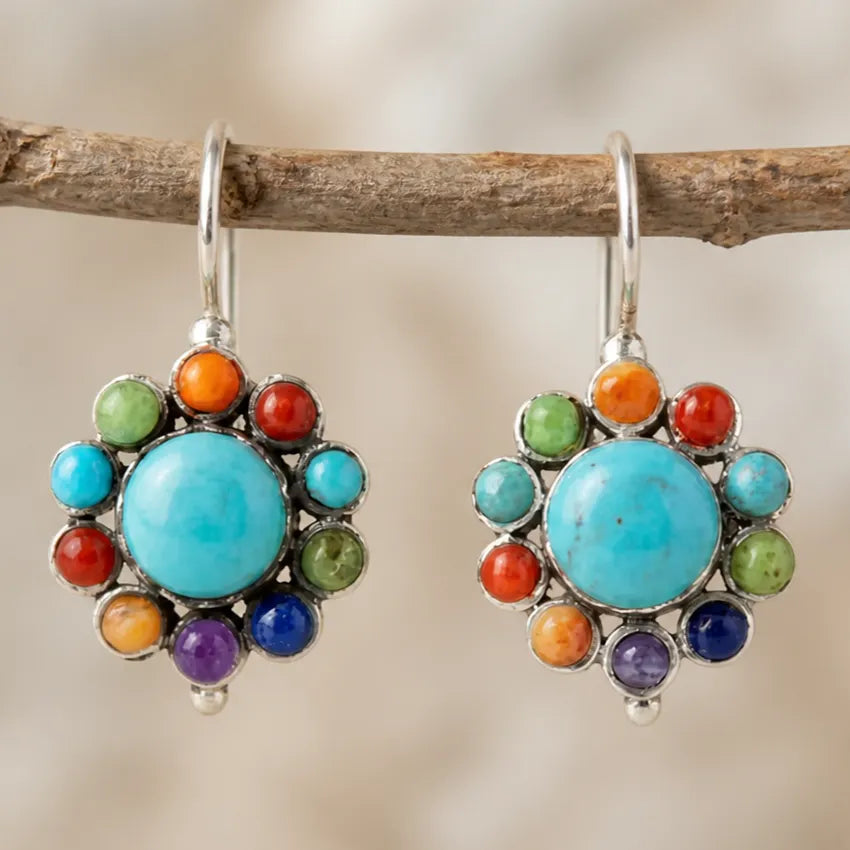 Multicolored Turquoise Round Earrings