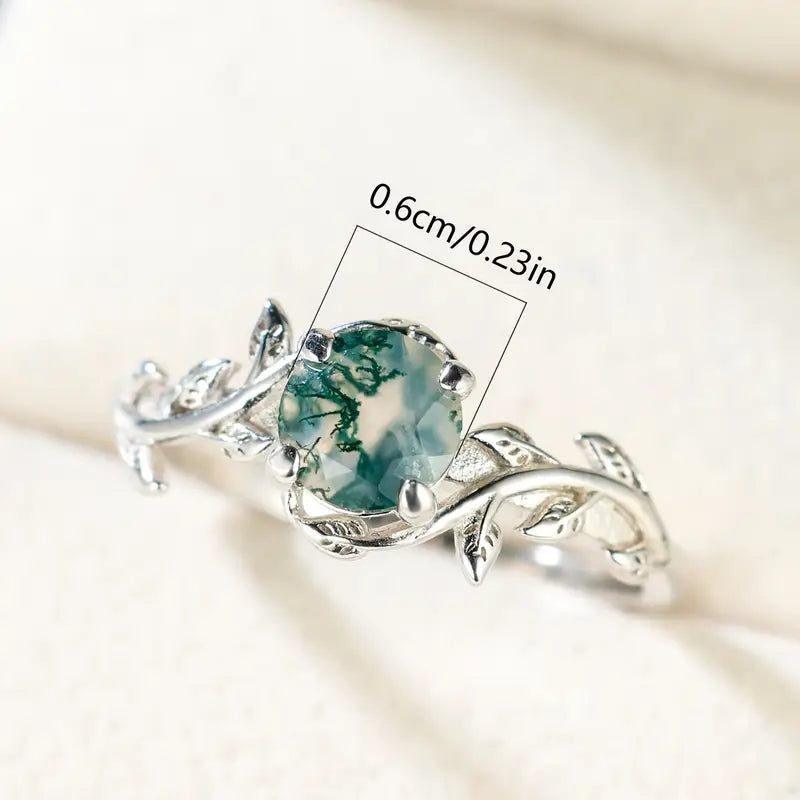 Inka — Retro Round Agate Leaf Ring