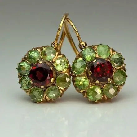 Maribel — Green & Ruby Vintage Crystal Earrings