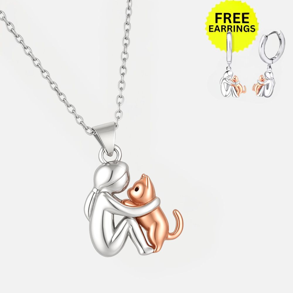 Sadie — Cat Hug Pendant Necklace with Bonus Earrings