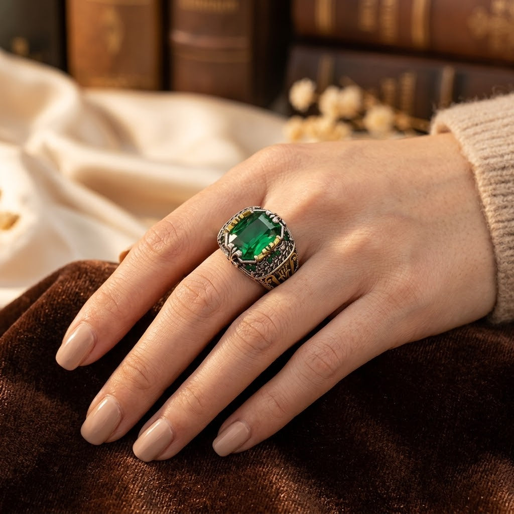 Anais — Vintage Silver Emerald Ring