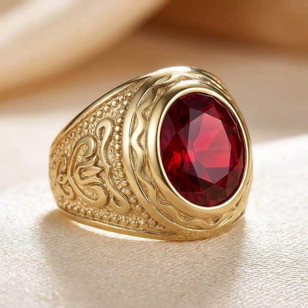 Perrine — Engraved Gold Ruby Ring