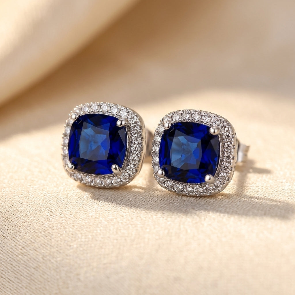 Solange — Silver Sapphire Stud Earrings