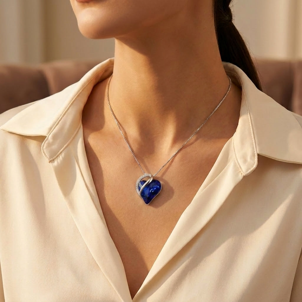 Violaine — Silver Sapphire Heart Necklace