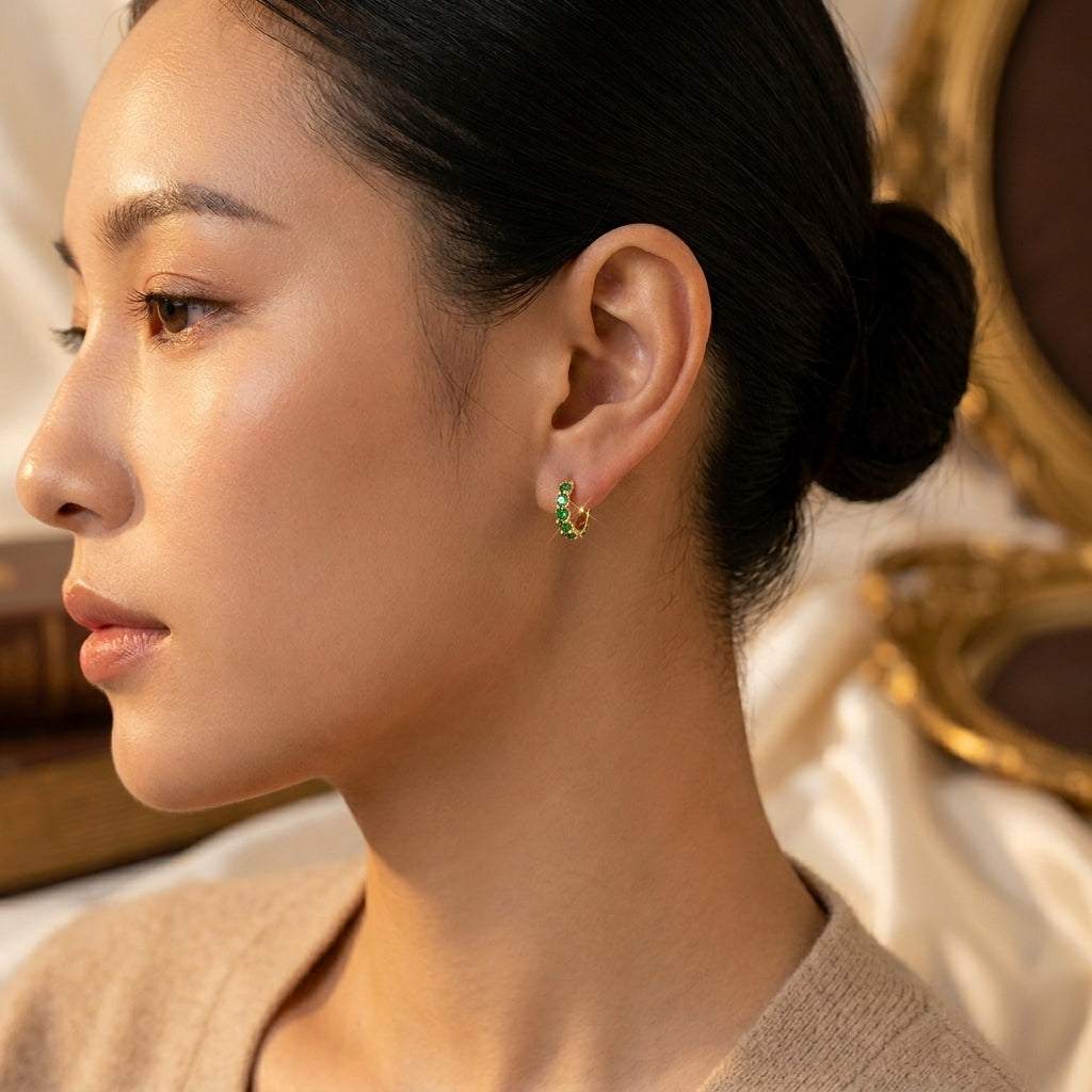 Laure — Gold Emerald Hoop Earrings