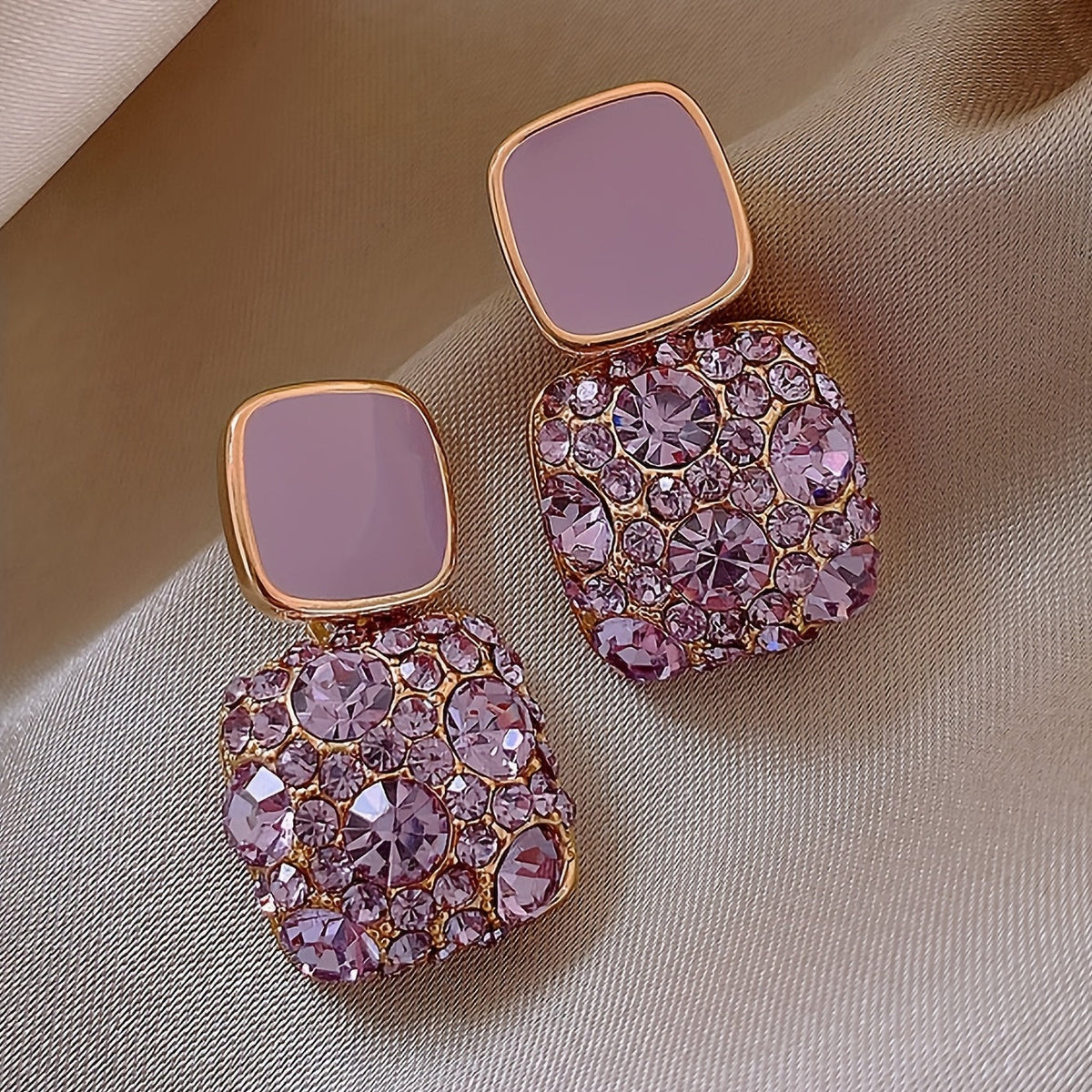 Genevieve — Crystal-Inlaid Square Glass Drop Earrings
