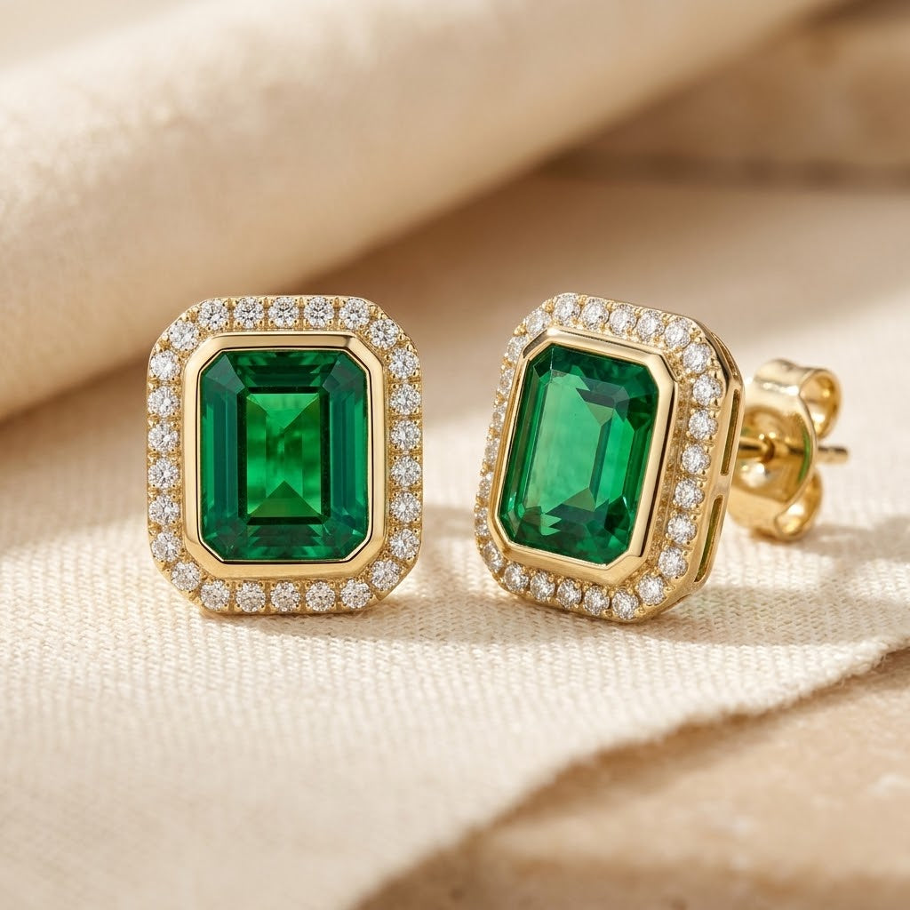 Blanche — Gold Emerald Square Earrings