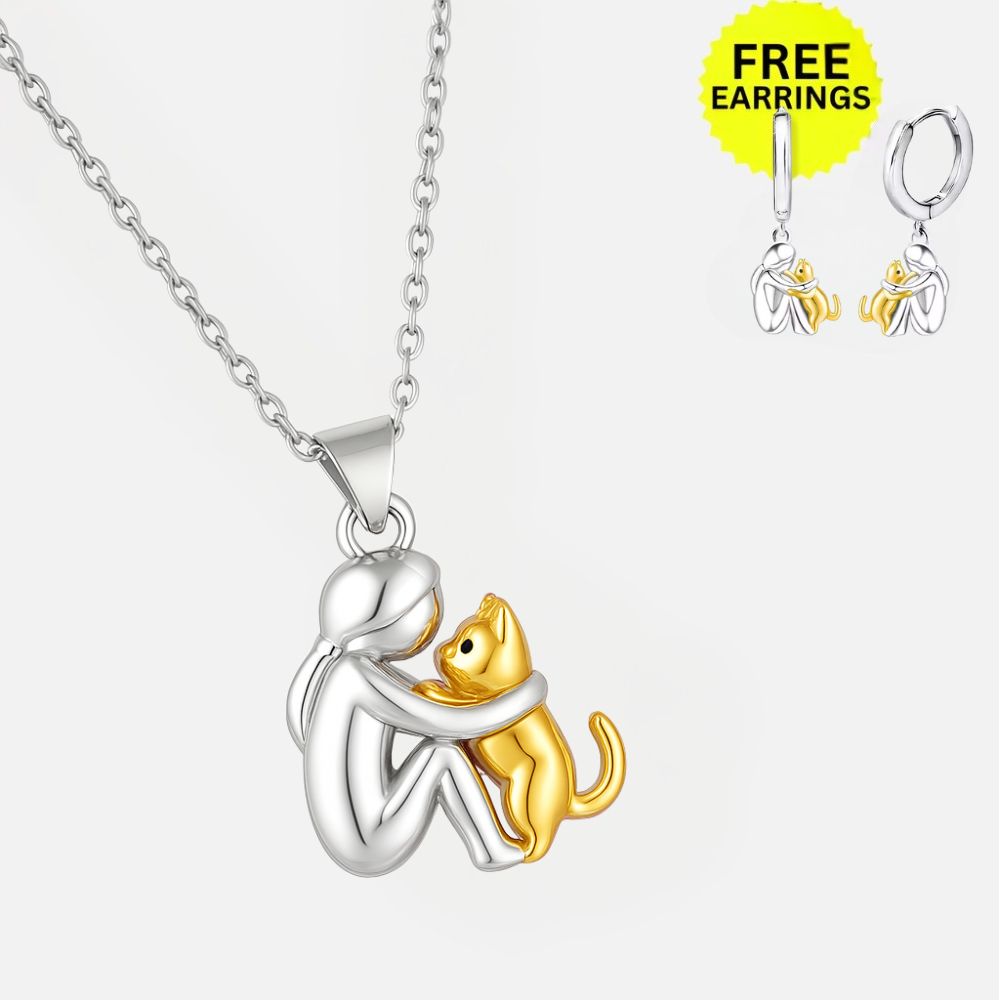 Sadie — Cat Hug Pendant Necklace with Bonus Earrings