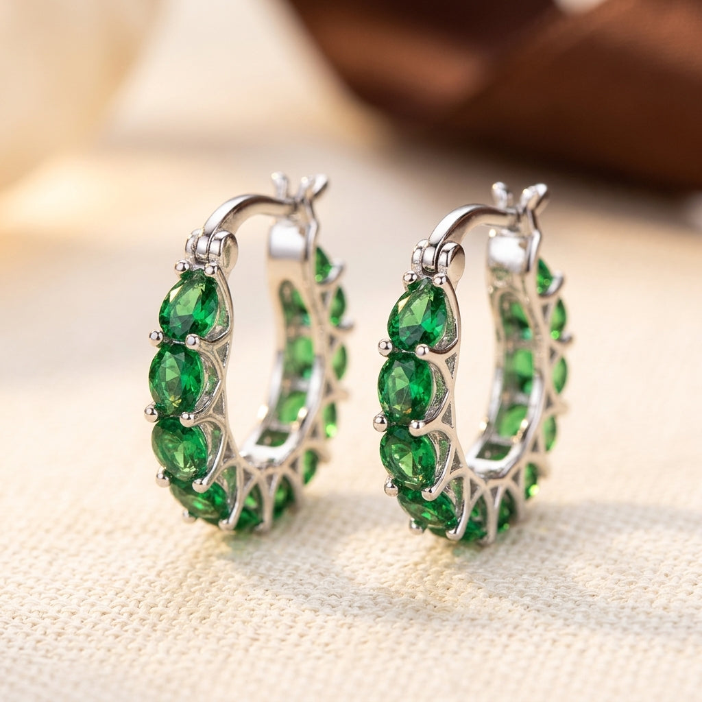 Laure — Gold Emerald Hoop Earrings