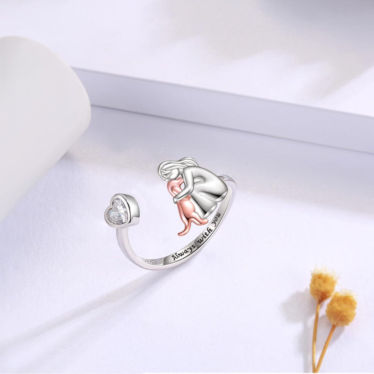 Reese — Adjustable Dog Ring in 925 Sterling Silver – Always in my Heart with Zirconia
