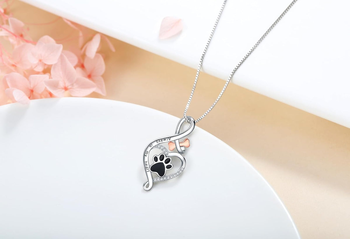 Dora — Lucky Paw Necklace with Heart, Bone & Infinity – Always in my Heart Pendant