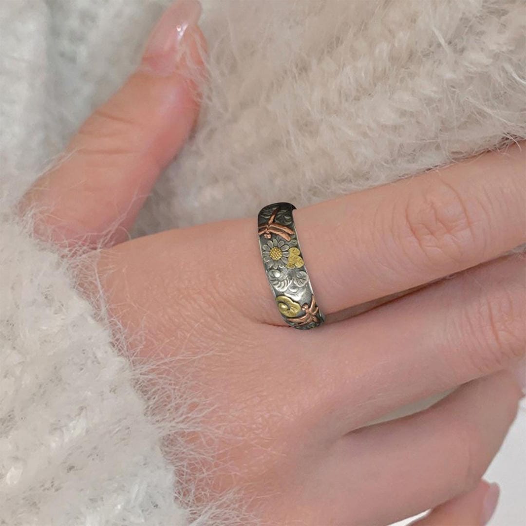 Josephine — Vintage Sunflower Dragonfly Ring
