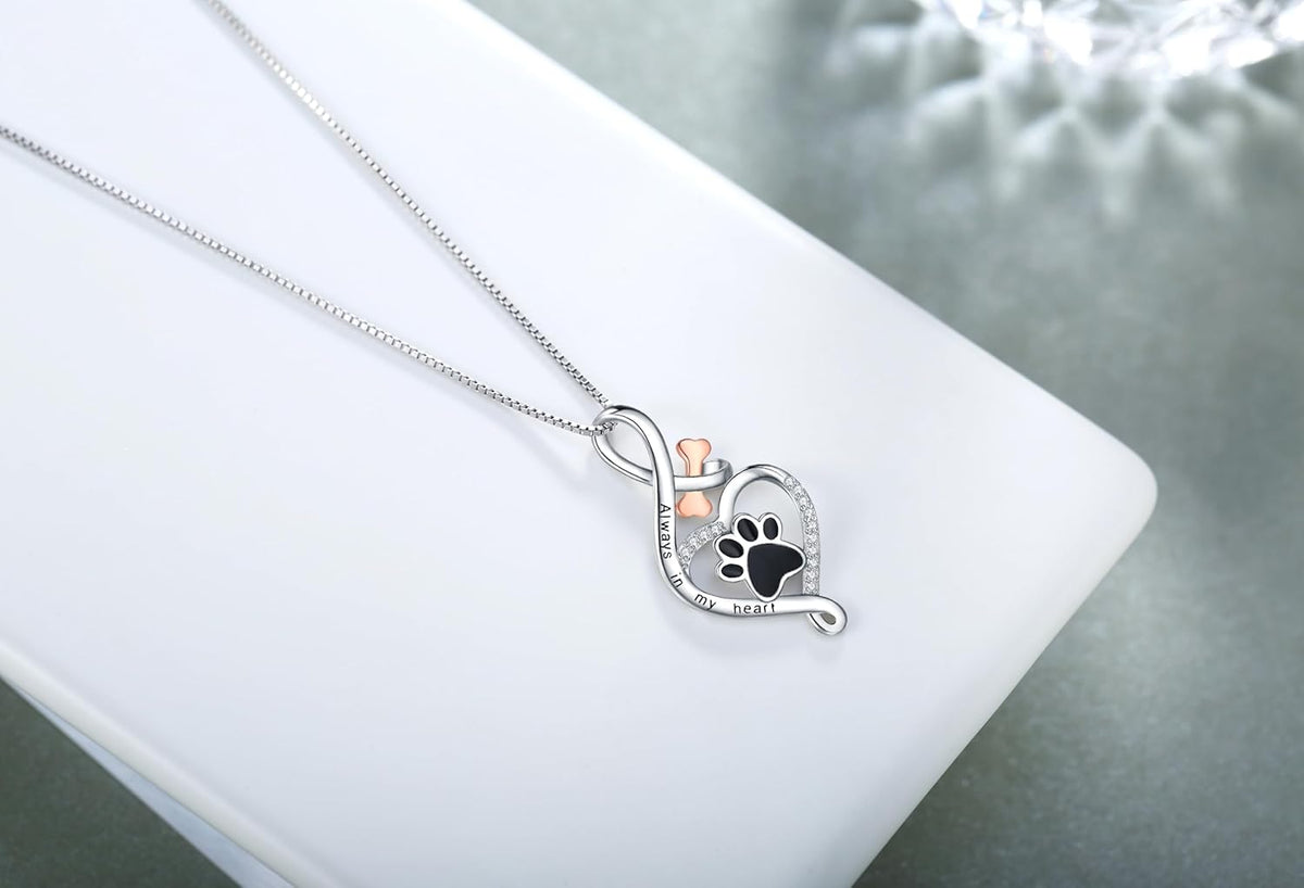 Dora — Lucky Paw Necklace with Heart, Bone & Infinity – Always in my Heart Pendant