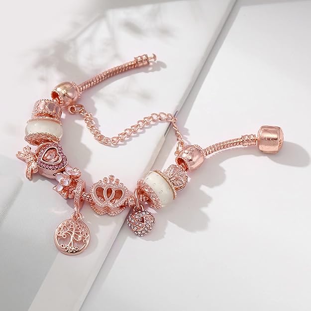 Rose Dreamcatcher Bracelet with Silver Charms