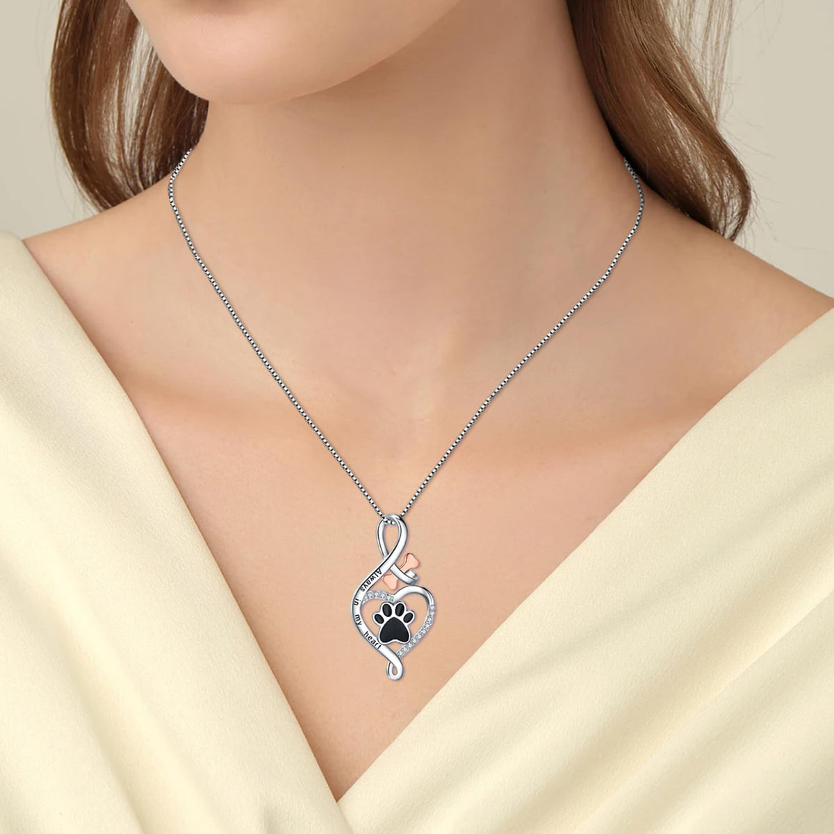 Dora — Lucky Paw Necklace with Heart, Bone & Infinity – Always in my Heart Pendant