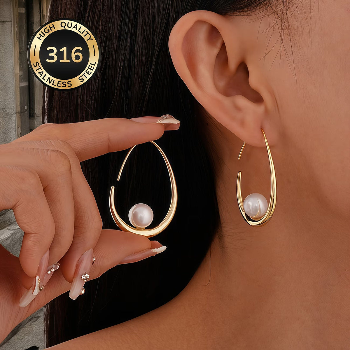 Maribel — Crescent Pearl Hoop Earrings
