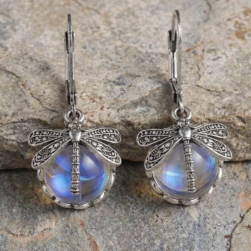 Spherical Dragonfly Earrings in Antique Silver