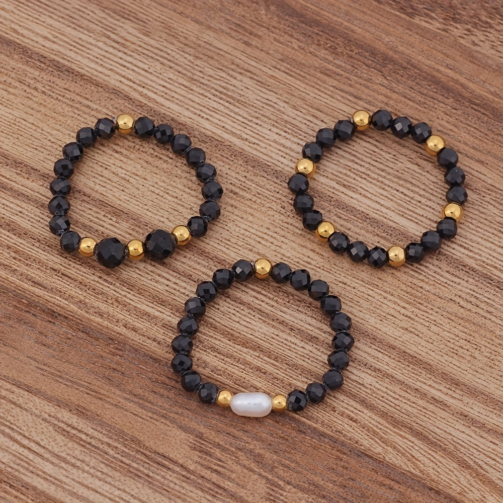 Winsome — 3pcs Set Amethyst Beaded Rings