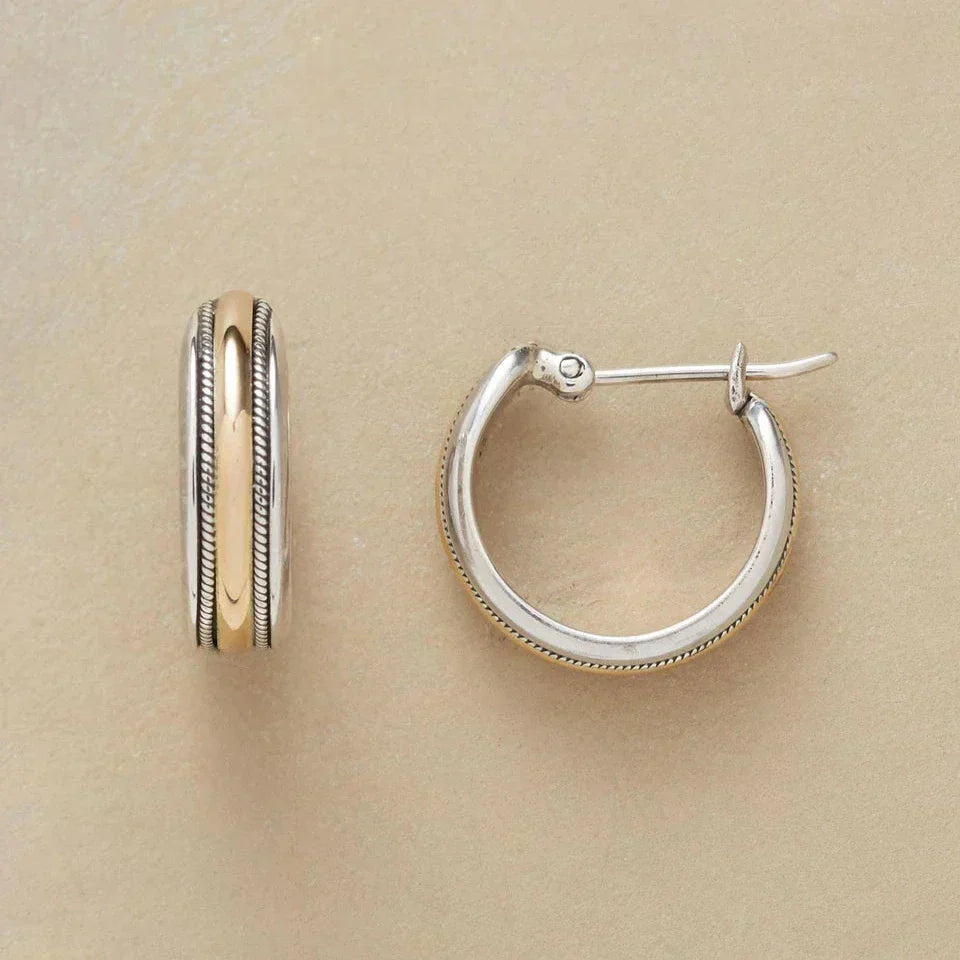 Isadora — Gold-Striped Vintage Silver Hoops