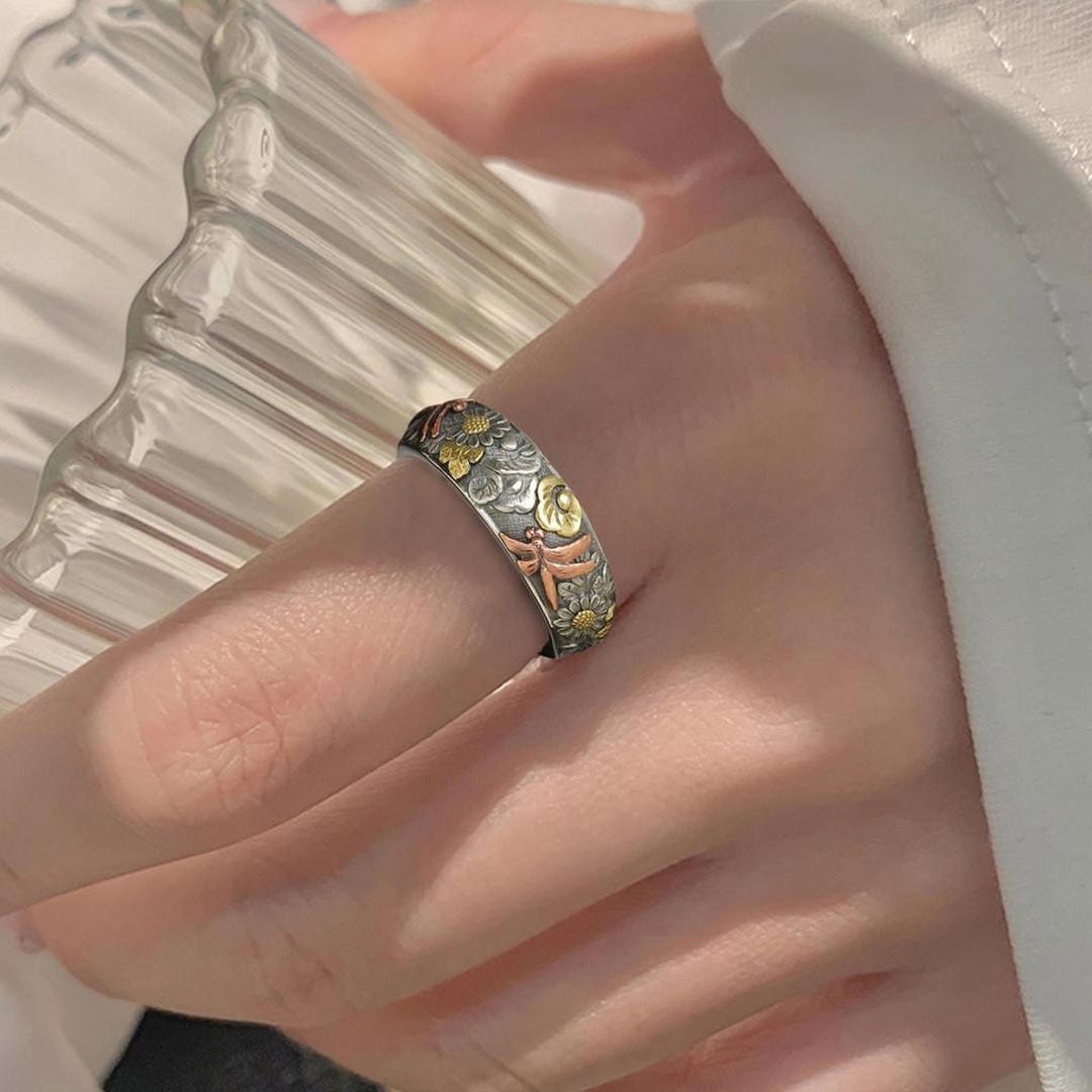 Josephine — Vintage Sunflower Dragonfly Ring