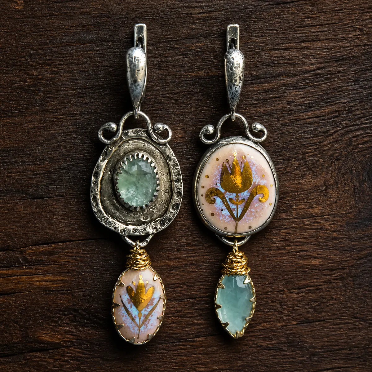 Vintage Blue Irregular Flower Earrings