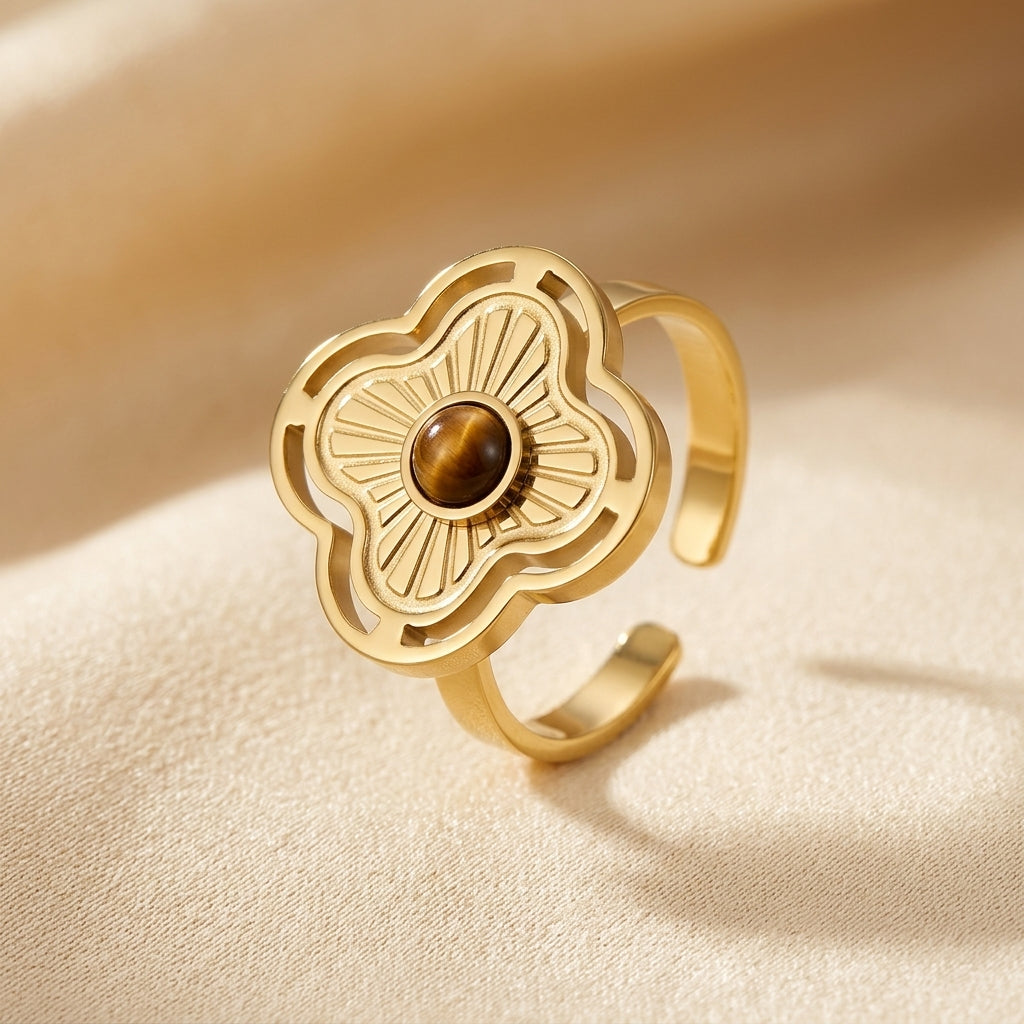 Adrienne — Gold Floral Open Ring