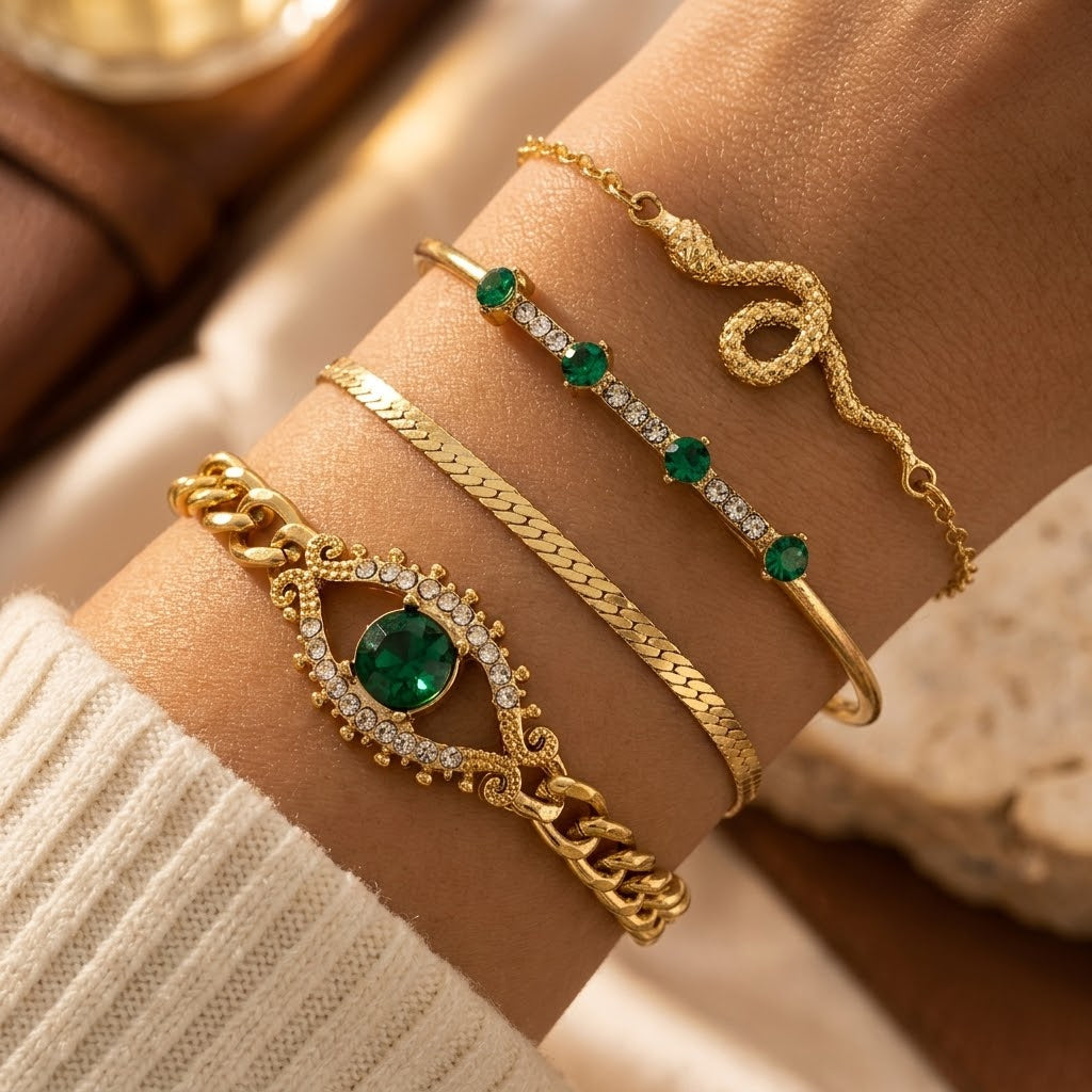 Monique — Gold Emerald Bracelet Set