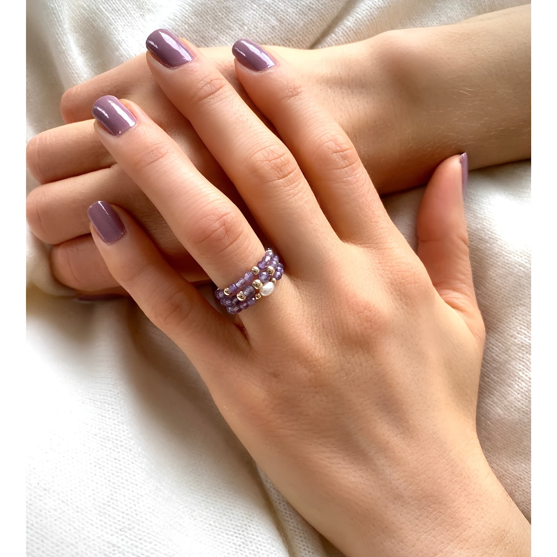 Winsome — 3pcs Set Amethyst Beaded Rings