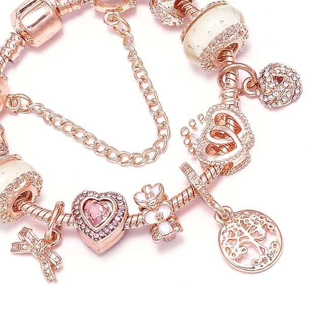 Rose Dreamcatcher Bracelet with Silver Charms