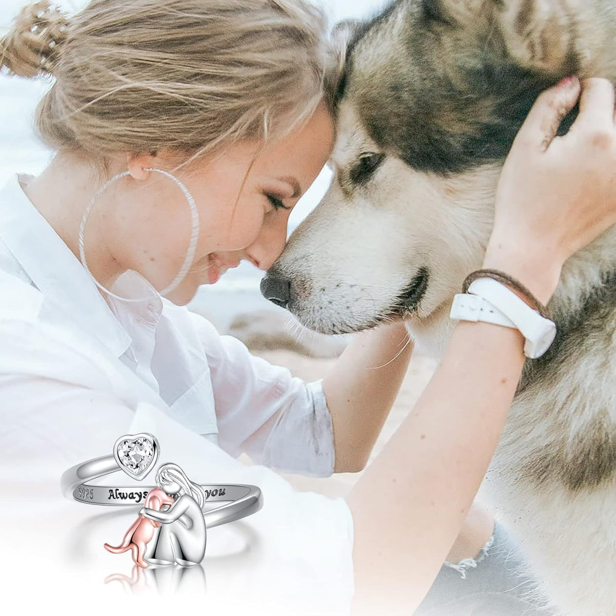 Reese — Adjustable Dog Ring in 925 Sterling Silver – Always in my Heart with Zirconia