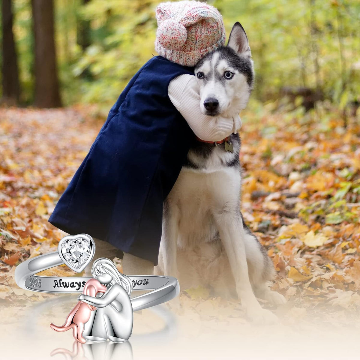 Reese — Adjustable Dog Ring in 925 Sterling Silver – Always in my Heart with Zirconia
