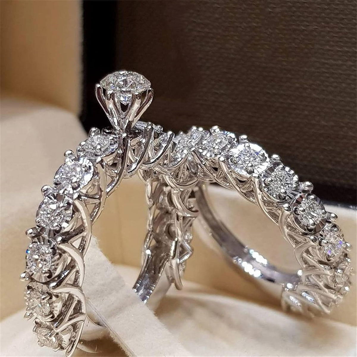 Adeline — Floral Halo Crystals Ring Set
