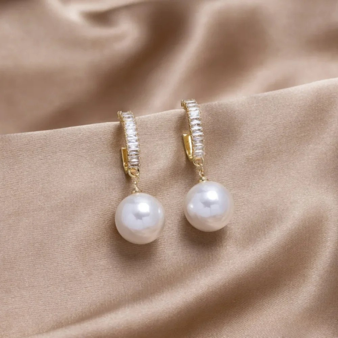Elegant Earrings Adorned with Pearls and Zircons