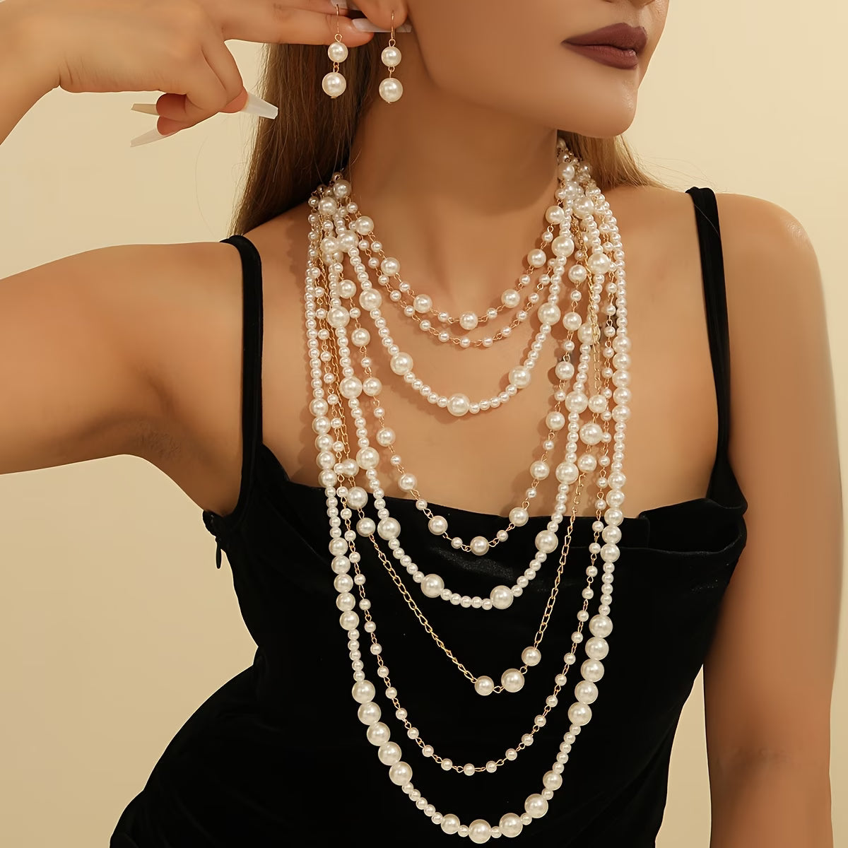 Isadora — Boho Layered Pearl Statement Set