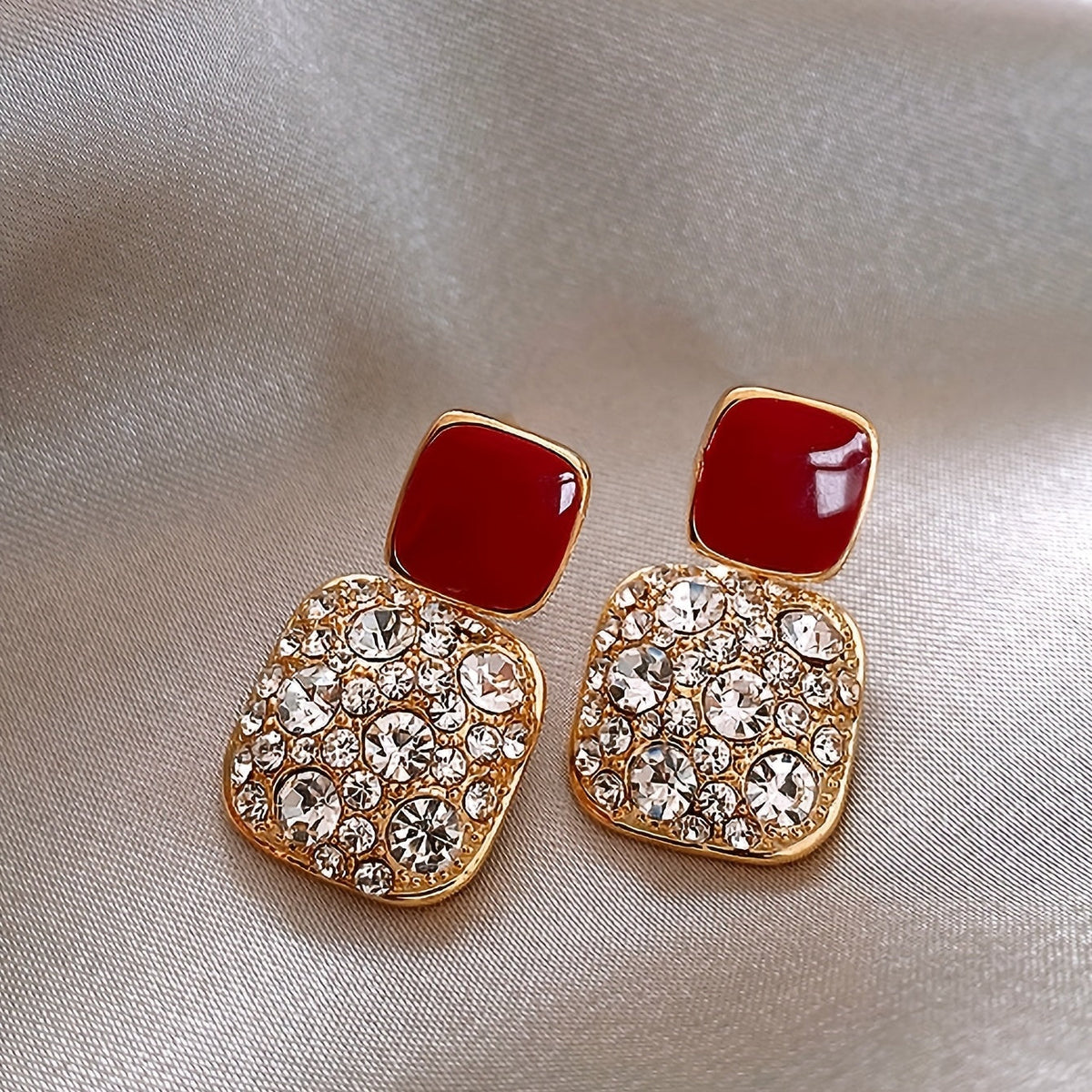 Genevieve — Crystal-Inlaid Square Glass Drop Earrings
