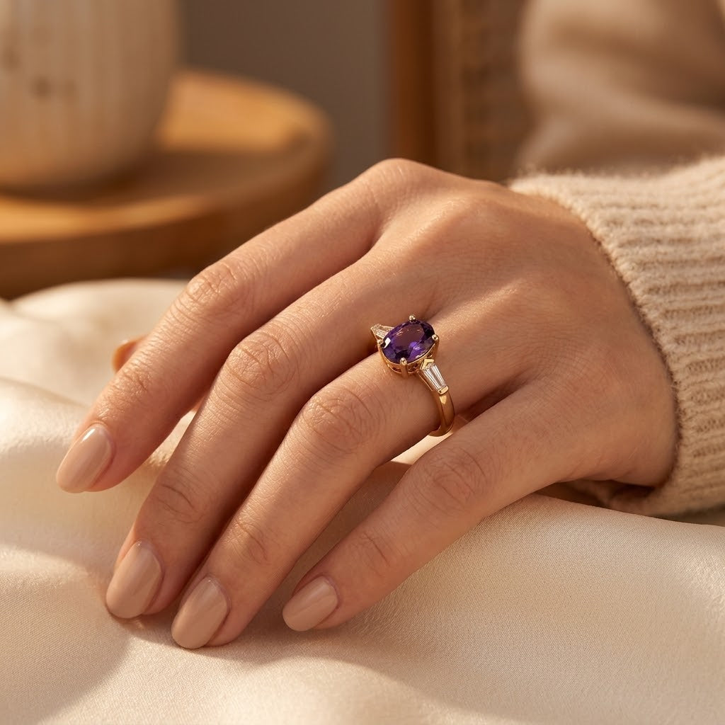 Cassandre — Gold Amethyst Three-Stone Ring