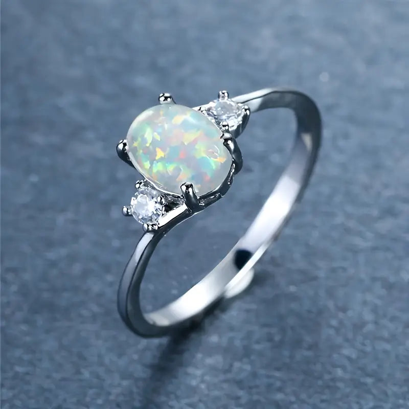 Noora — Opal Stone Silver-Tone Ring