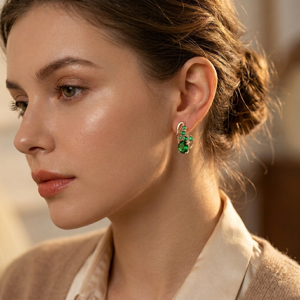 Capucine — Gold Emerald Drop Earrings