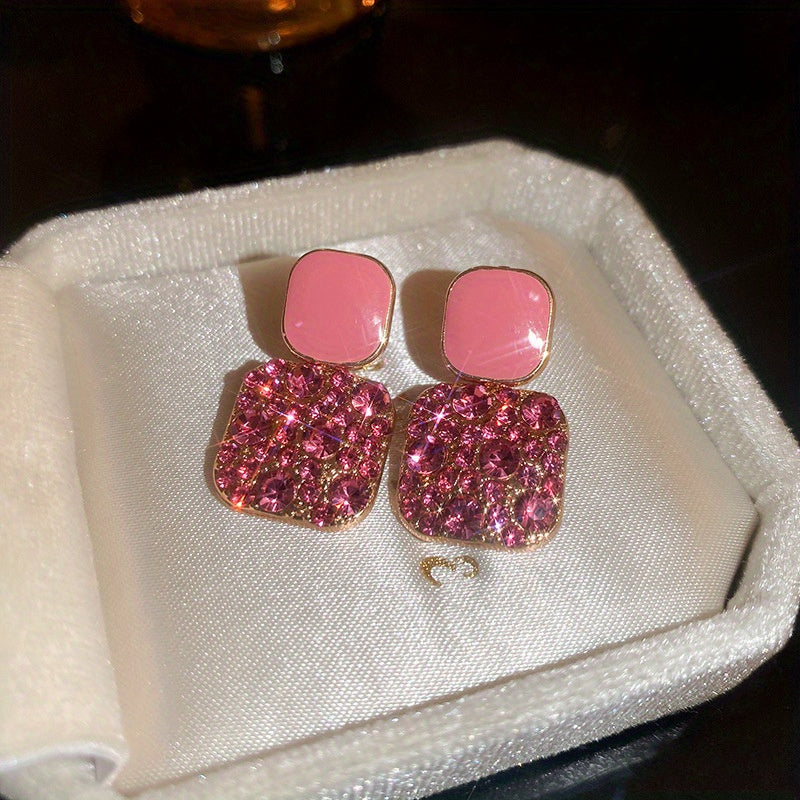 Genevieve — Crystal-Inlaid Square Glass Drop Earrings