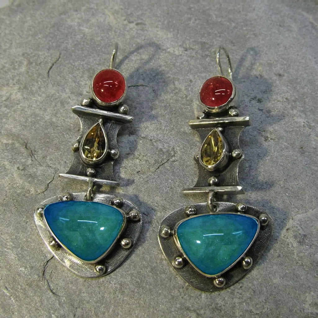 Vintage Water Drop Blue Zircon Earrings