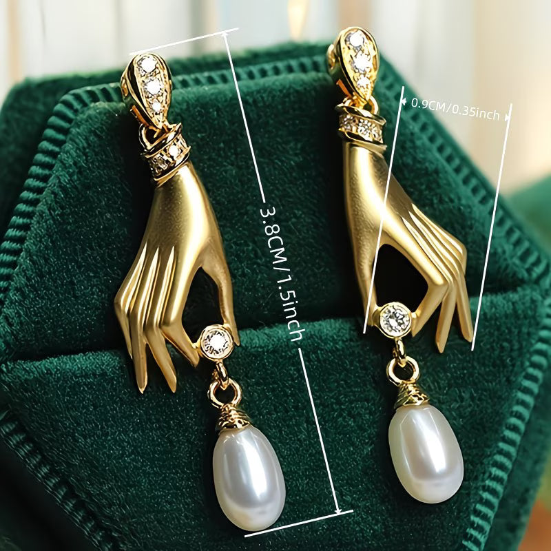 Imogen — Graceful Hand Pearl Earrings