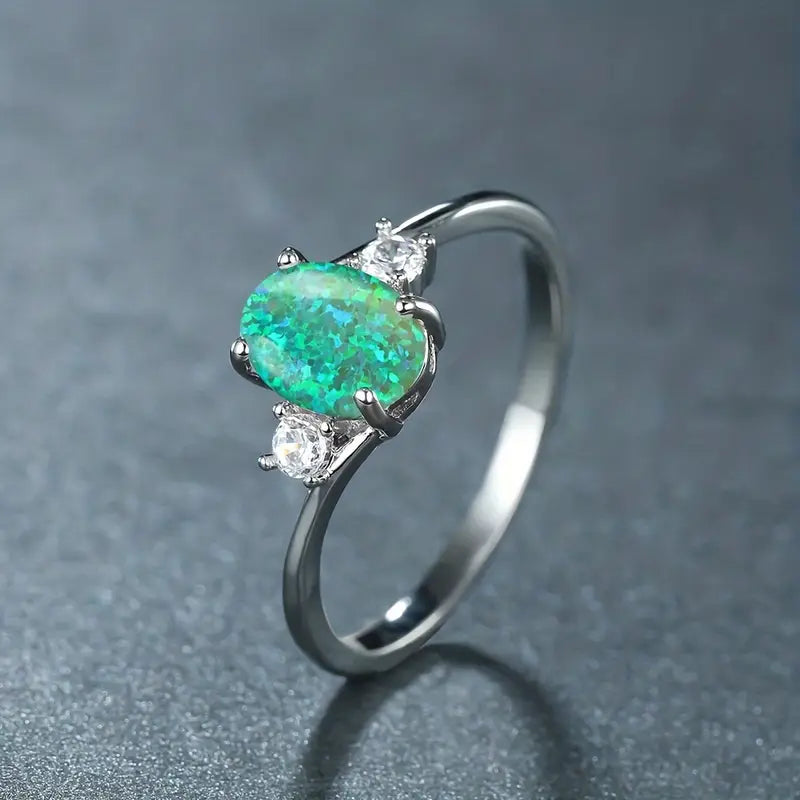 Noora — Opal Stone Silver-Tone Ring