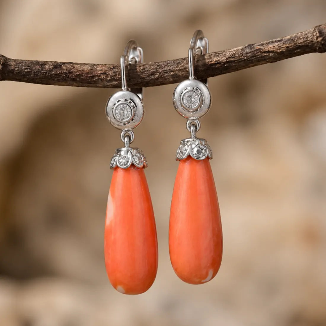 Bohemian antique coral hanging earrings