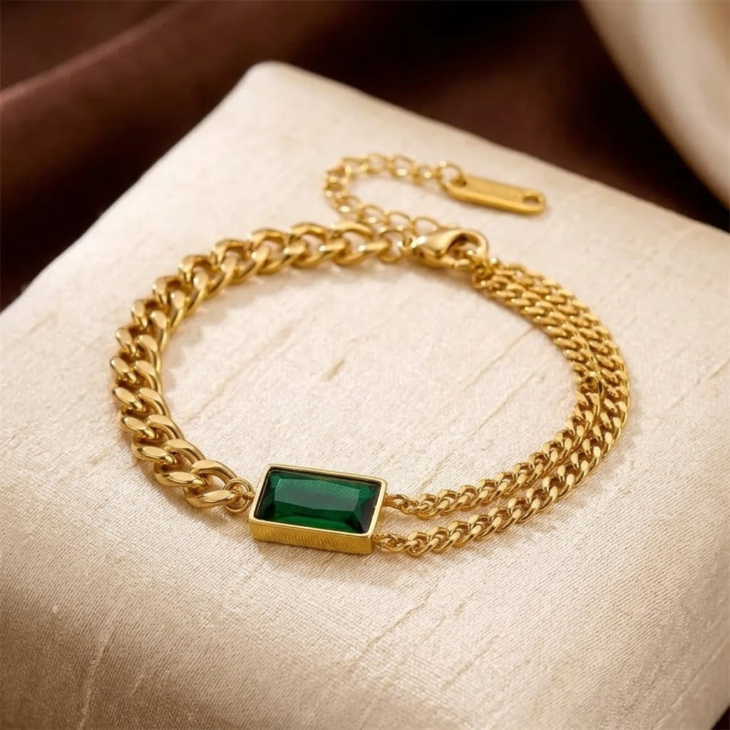 Yolande — Gold Emerald Chain Bracelet